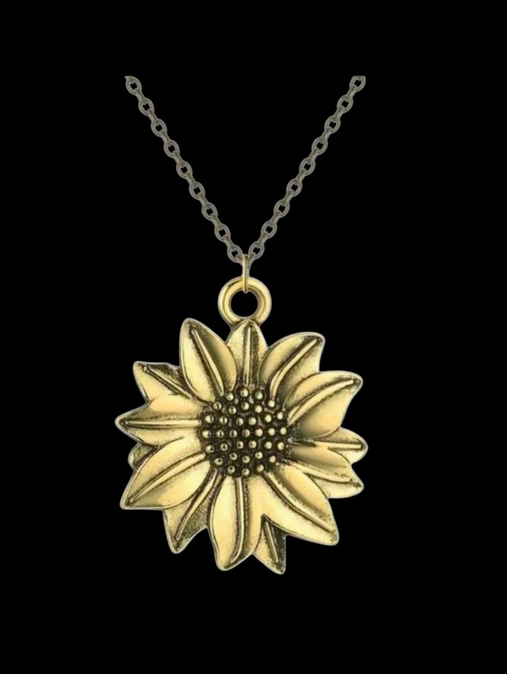 Antique Gold Tone Sunflower Necklace